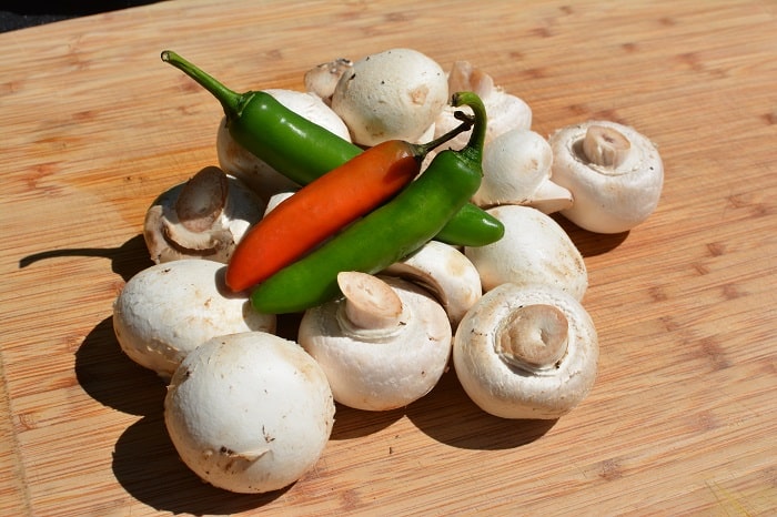 Mushrooms and peppers